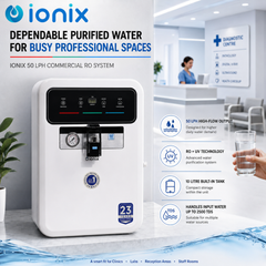 Ionix 50 LPH Commercial RO Water Purifier for Clinic, Office, Home | High Flow Small RO Plant with TDS Controller | Compact Industrial RO with Installation Kit