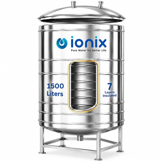 IONIX 1500 Litre Stainless Steel Insulated Water Tank – 7 Layer, Food-Grade SS 304 with Stand