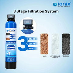 Ionix TFCPA-FRP-100 Automatic Tank Water Filter (14×65 Inch) | 3 Stage Clear Pro Automatic | 0 Maintenance Cost for Up to 5 Years | Fit & Forget Model | Whole House Water Filtration System