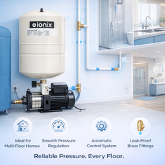 Ionix 1 HP Pressure Booster Pump with 24L Pressure Tank | Stainless Steel Multi-Stage Motor | High Pressure Water Booster System for Home & Commercial Use