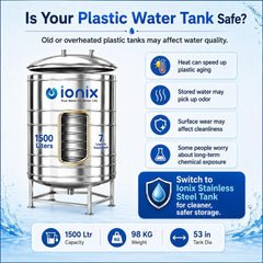 IONIX 1500 Litre Stainless Steel Insulated Water Tank – 7 Layer, Food-Grade SS 304 with Stand