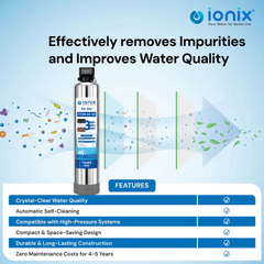Ionix TFCPA-SS-100 Automatic Tank Water Filter (14×65 Inch) | SS-304 Stainless Steel | 3 Stage Clear Pro Automatic | 0 Maintenance Cost for Up to 5 Years | Fit & Forget Model | Whole House Water Filtration System
