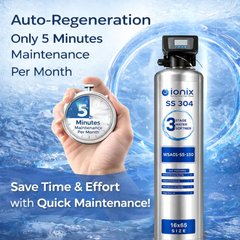 Ionix Stainless Steel Automatic Water Softener Combo | 150L Resin | SS-304 Water Softener with Brine Tank | Automatic Regeneration | 16x65