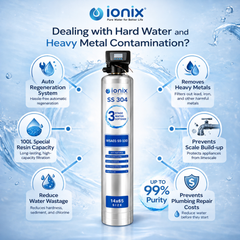 Ionix Stainless Steel Automatic Water Softener Combo | 100L Resin | SS-304 Water Softener with Brine Tank | Automatic Regeneration | Up to 1500 PPM Hardness