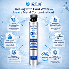 Ionix Stainless Steel Automatic Water Softener Combo | 150L Resin | SS-304 Water Softener with Brine Tank | Automatic Regeneration | 16x65