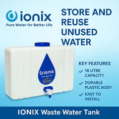 IONIX RO Waste Water Storage Tank 18L – Wall-Mountable, Food-Grade HDPE Plastic, Translucent Design, Easy to Connect with All Ro purifiers/Air Conditioners/Other Sources