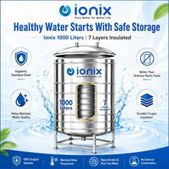IONIX 1000 Litre Stainless Steel Insulated Water Tank – 7 Layer, Food-Grade SS 304 with Stand