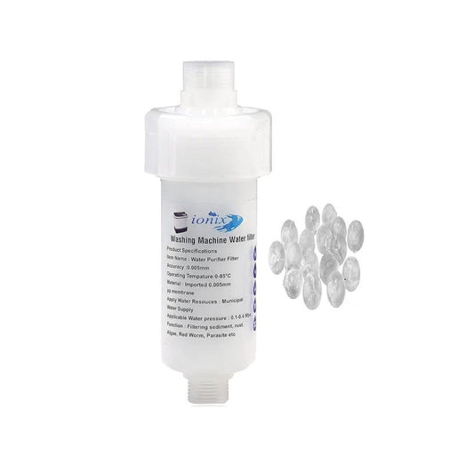 IONIX Dual Water Softner, Sedimentation|Washing Machine Filter with Connectors, Easy 1 Minute Installation, Washing Machine Filter for Hard Water|Removes Bad Odor and Prevents Limescale, 1 Set, White.