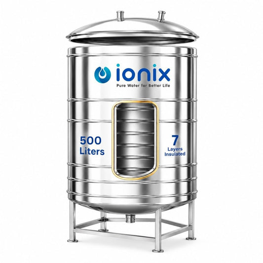 IONIX 500 Litre Stainless Steel Insulated Water Tank – 7 Layer, Food-Grade SS 304 with Stand