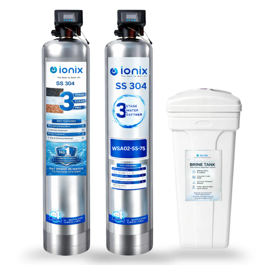 Ionix Stainless Steel Combo – 3 Stage Tank Filter + Automatic Water Softener | Zero Maintenance, Max Protection | SS-304 Build for Indian Homes