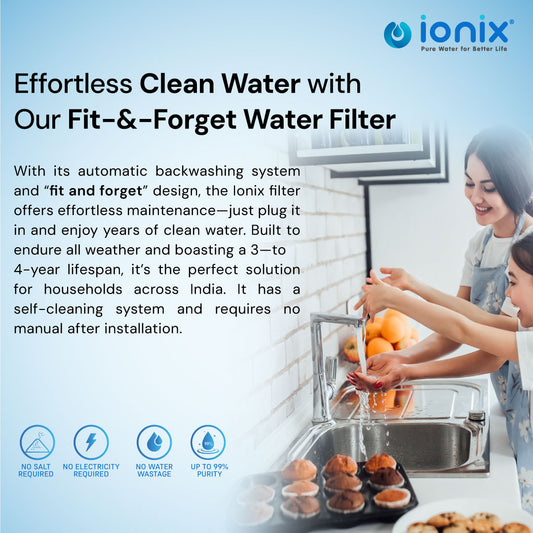 Ionix 0 Maintenance cost for 5 years ,Fit and Forget model, 3 Stage Clear Pro Automatic, Years ahead in Innovation , Perfect Tank filter for your Home