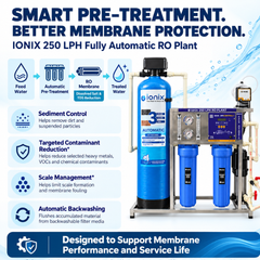 IONIX 250 LPH Fully Automatic Commercial RO Plant with Auto Backwash Pretreatment, Front TDS Display & Stainless Steel Body