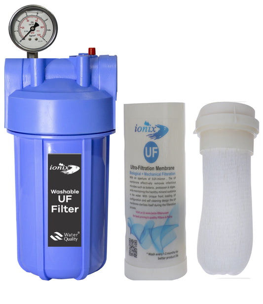 Ionix 10 inch Jumbo washable UF filter set , 1 inch in out , life upto 5 years