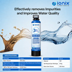 Ionix Ion Exchange Technology Based Automatic Water Softener WSA01-FRP-150 | 16×65 FRP Vessel | India's First 3-Stage Water Softener | 150L High Capacity Calcium Holding Resin | Automatic Regeneration