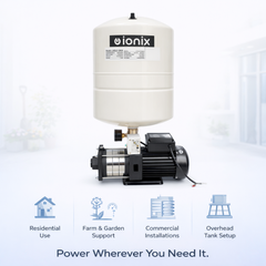 Ionix 1 HP Pressure Booster Pump with 24L Pressure Tank | Stainless Steel Multi-Stage Motor | High Pressure Water Booster System for Home & Commercial Use