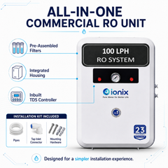 IONIX 100 LPH Commercial RO Water Purifier for School, Office, Factory | High Flow RO Plant with TDS Controller | Industrial Water Purifier for 300-500L Daily Use.