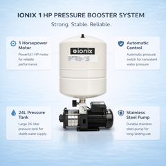 Ionix 1 HP Pressure Booster Pump with 24L Pressure Tank | Stainless Steel Multi-Stage Motor | High Pressure Water Booster System for Home & Commercial Use