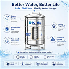 IONIX 1500 Litre Stainless Steel Insulated Water Tank – 7 Layer, Food-Grade SS 304 with Stand
