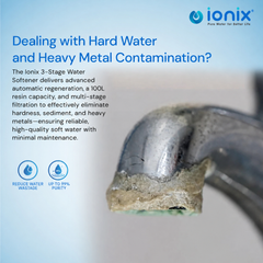 Ionix Ion Exchange Technology Based Automatic Water Softener WSA01-FRP-100 | 14×65 FRP Vessel | India's First 3-Stage Water Softener | 100L High Capacity Calcium Holding Resin | Automatic Regeneration