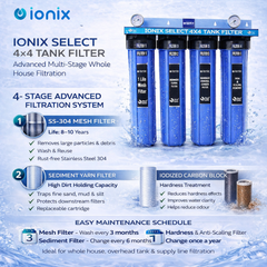 Ionix Select 4-Stage Tank Filtration System with Dual Sediment Filter - Pure Water Solution