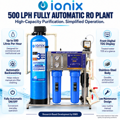 IONIX 500 LPH Fully Automatic Commercial RO Plant with Auto Backwash Pretreatment, Front TDS Display & Stainless Steel Body