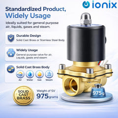 IONIX Brass solenoid valve 1/2 inch for industrial water purifier, irrigation, overhead tank, Normally closed type sv 220V AC