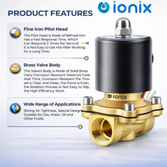 IONIX Brass solenoid valve 1/2 inch for industrial water purifier, irrigation, overhead tank, Normally closed type sv 220V AC