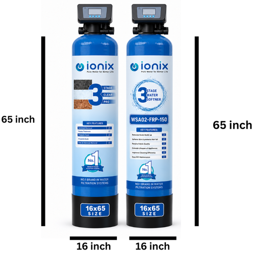 Ionix Dual Vessel Automatic Water Softener WSA02-FRP-150 | 16×65 FRP ClearPro Filter + 150L Resin Softener | Automatic Regeneration | Whole House Water Treatment System