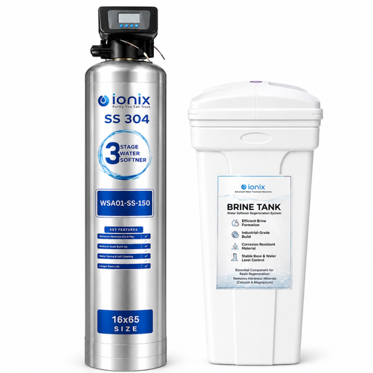 Ionix Stainless Steel Automatic Water Softener Combo | 150L Resin | SS-304 Water Softener with Brine Tank | Automatic Regeneration | 16x65