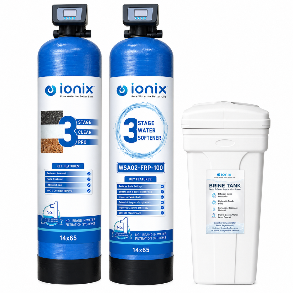 Ionix Dual Vessel Automatic Water Softener WSA02-FRP-100 | 14×65 FRP ClearPro Filter + 100L Resin Softener | Automatic Regeneration | Whole House Water Treatment System