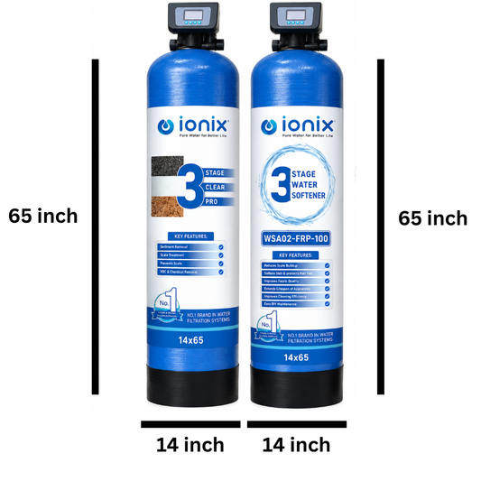 Ionix Dual Vessel Automatic Water Softener WSA02-FRP-100 | 14×65 FRP ClearPro Filter + 100L Resin Softener | Automatic Regeneration | Whole House Water Treatment System