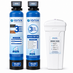 Ionix Dual Vessel Automatic Water Softener WSA02-FRP-150 | 16×65 FRP ClearPro Filter + 150L Resin Softener | Automatic Regeneration | Whole House Water Treatment System