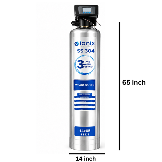 Ionix Stainless Steel Automatic Water Softener Combo | 100L Resin | SS-304 Water Softener with Brine Tank | Automatic Regeneration | Up to 1500 PPM Hardness