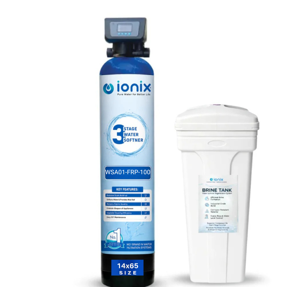Ionix Ion Exchange Technology Based Automatic Water Softener WSA01-FRP-100 | 14×65 FRP Vessel | India's First 3-Stage Water Softener | 100L High Capacity Calcium Holding Resin | Automatic Regeneration