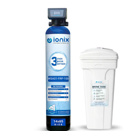Ionix Ion Exchange Technology Based Automatic Water Softener WSA01-FRP-100 | 14×65 FRP Vessel | India's First 3-Stage Water Softener | 100L High Capacity Calcium Holding Resin | Automatic Regeneration