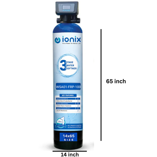 Ionix Ion Exchange Technology Based Automatic Water Softener WSA01-FRP-100 | 14×65 FRP Vessel | India's First 3-Stage Water Softener | 100L High Capacity Calcium Holding Resin | Automatic Regeneration