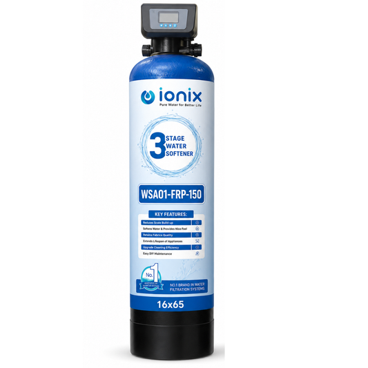 Ionix Ion Exchange Technology Based Automatic Water Softener WSA01-FRP-150 | 16×65 FRP Vessel | India's First 3-Stage Water Softener | 150L High Capacity Calcium Holding Resin | Automatic Regeneration