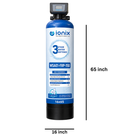 Ionix Ion Exchange Technology Based Automatic Water Softener WSA01-FRP-150 | 16×65 FRP Vessel | India's First 3-Stage Water Softener | 150L High Capacity Calcium Holding Resin | Automatic Regeneration