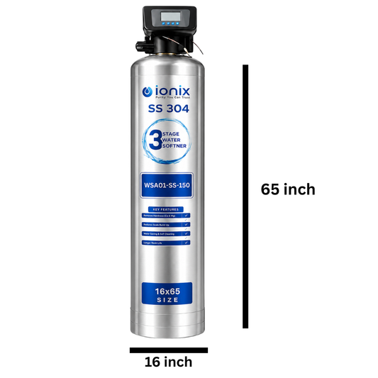 Ionix Stainless Steel Automatic Water Softener Combo | 150L Resin | SS-304 Water Softener with Brine Tank | Automatic Regeneration | 16x65