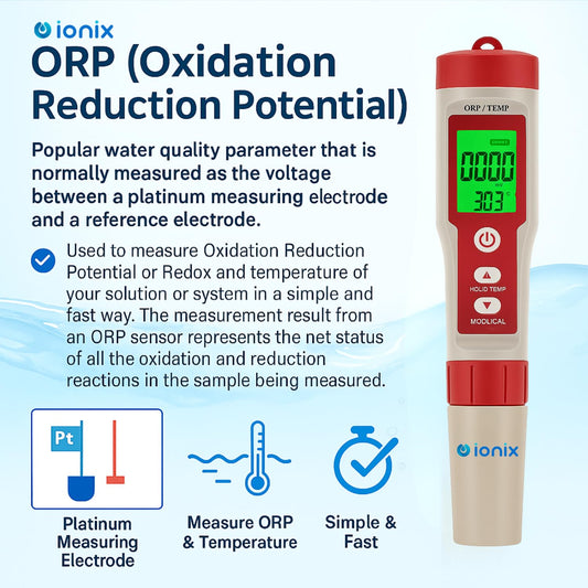 IONIX ORP Meter Oxidation Reduction Detector Redox Tester for Water Purity, water ORP tester, red