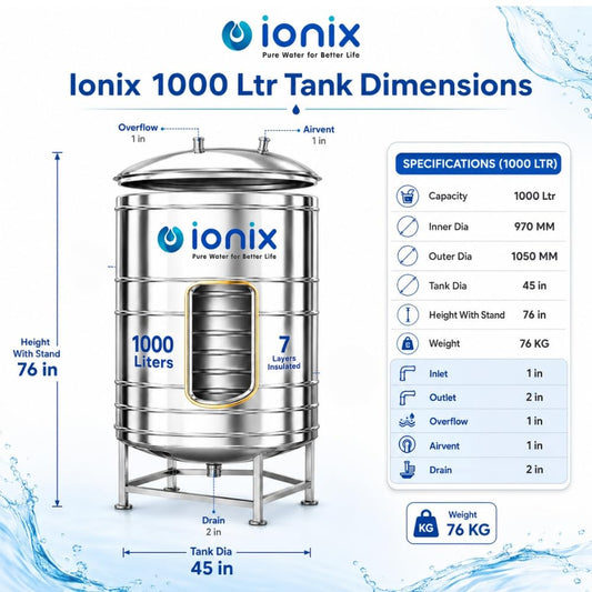 IONIX 1000 Litre Stainless Steel Insulated Water Tank – 7 Layer, Food-Grade SS 304 with Stand