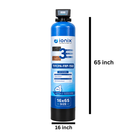 Ionix TFCPA-FRP-150 Automatic Tank Water Filter (16×65 Inch) | 3 Stage Clear Pro Automatic | 0 Maintenance Cost for Up to 5 Years | Fit & Forget Model | Whole House Water Filtration System