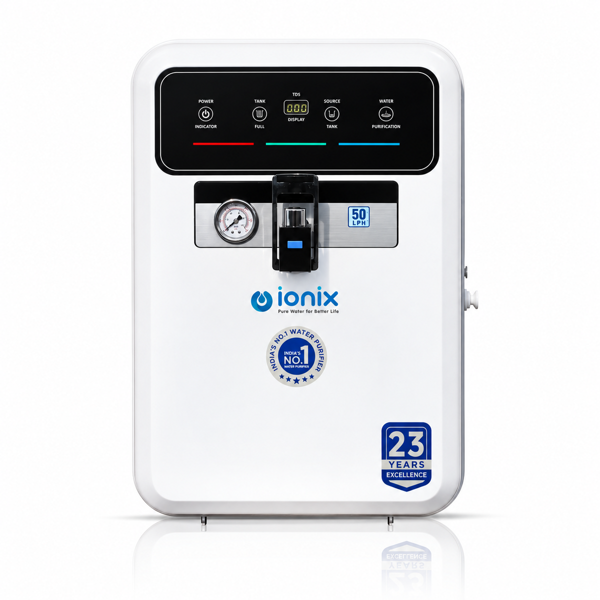 Ionix 50 LPH Commercial RO Water Purifier for Clinic, Office, Home | High Flow Small RO Plant with TDS Controller | Compact Industrial RO with Installation Kit