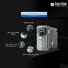 Ionix RO + Ionizer i5-400 Titanium Water Purifier – 50 LPH, Self-Serviceable Filters, UV, TDS Control, and Alkaline Options – Best Water Filter for Home & Office