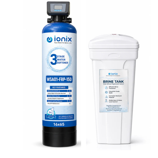 Ionix Ion Exchange Technology Based Automatic Water Softener WSA01-FRP-150 | 16×65 FRP Vessel | India's First 3-Stage Water Softener | 150L High Capacity Calcium Holding Resin | Automatic Regeneration