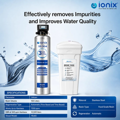 Ionix Stainless Steel Automatic Water Softener Combo | 150L Resin | SS-304 Water Softener with Brine Tank | Automatic Regeneration | 16x65
