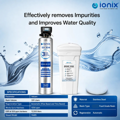 Ionix Stainless Steel Automatic Water Softener Combo | 100L Resin | SS-304 Water Softener with Brine Tank | Automatic Regeneration | Up to 1500 PPM Hardness
